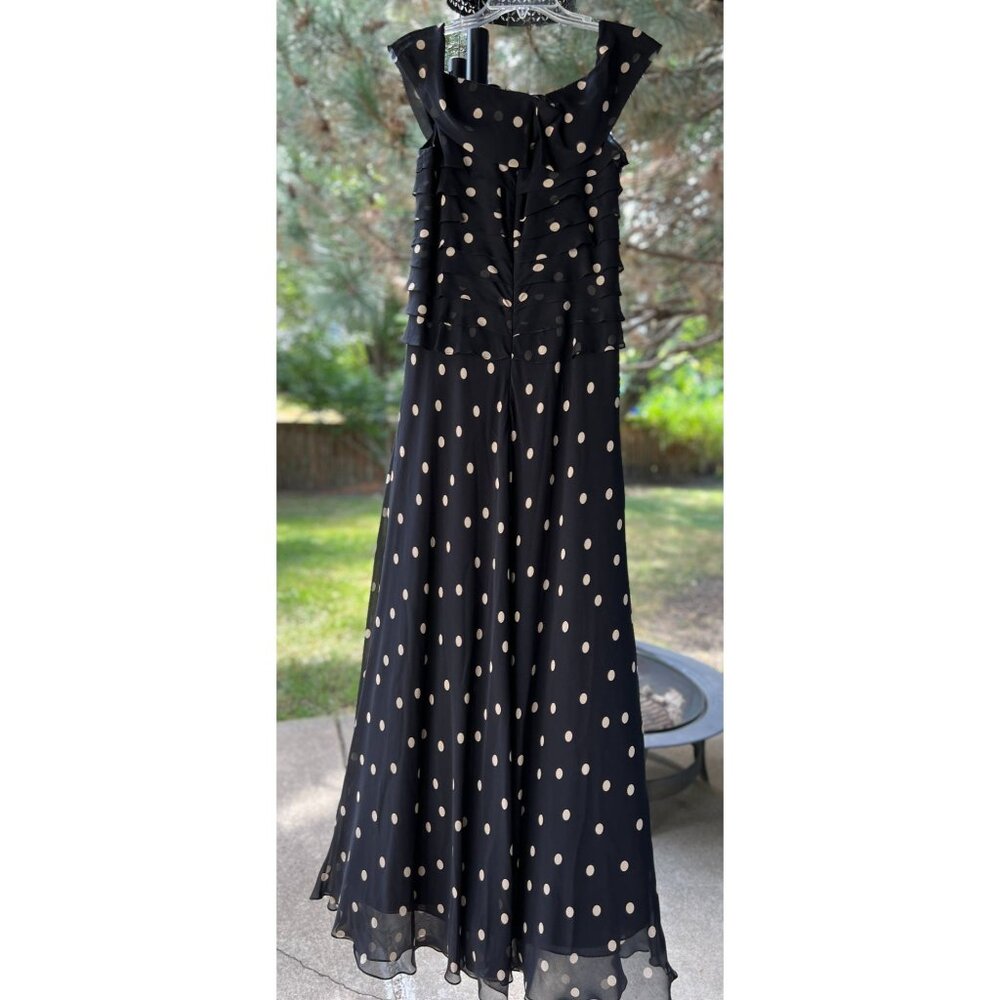Vintage 90s hetta B Maxi Dress Sz 12 100% Silk Polka Dot Black White Sleeveless - Picture 2 of 13